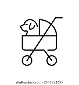 Dog in pet stroller. Comfortable pet mobility, enjoying outdoors and shopping without stress. Pixel perfect vector icon