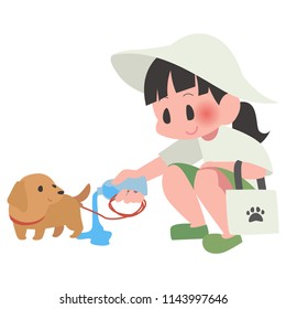 Dog pet walk cleaning lady
