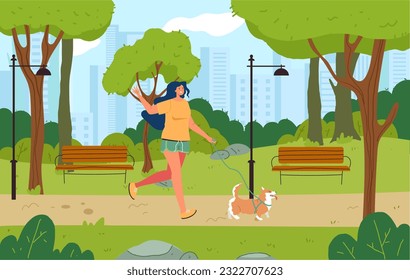 Dog pet walk play in park concept. Vector design graphic illustration