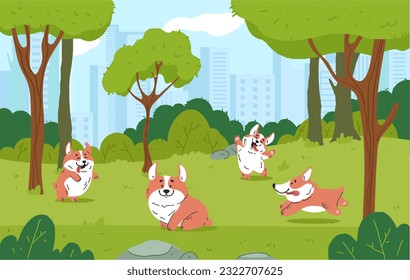 Dog pet walk play in park concept. Vector design graphic illustration