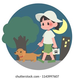 Dog pet walks summer hot women background at night