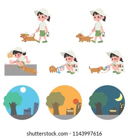Dog pet walks summer hot exhaustion female set