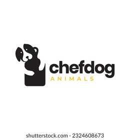dog pets chef cooking food cutting board kitchen minimal modern mascot logo vector icon illustration