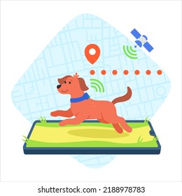 Localización del rastreador de collar de mascotas de perro mapa satelital de internet ilustración vectorial del servicio en línea