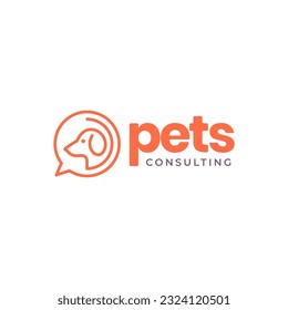 dog pets consulting chat talk circle lines minimal modern logo vector icon illustration