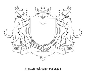 Dog pets heraldic shield coat of arms. Notice the collar instead of garter.