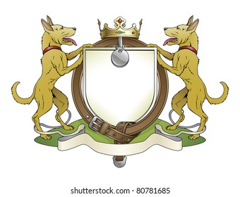 Dog pets heraldic shield coat of arms. Notice the collar instead of garter.