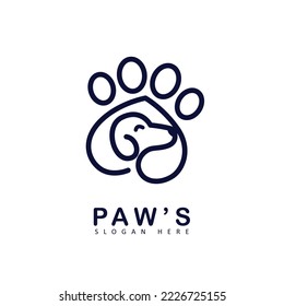 dog pets logo, dog paws with line art. vector icon