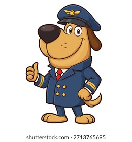 Dog pilot mascot character vector. cartoon airline captain dog illustration