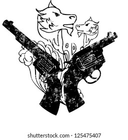 dog and pistol vector art