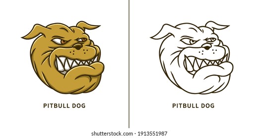 Dog Pitbull Head Cartoon Vector Illustration. Dog Mascot Logo. Kids Coloring Images Animal. Kids Drawing Icon Character