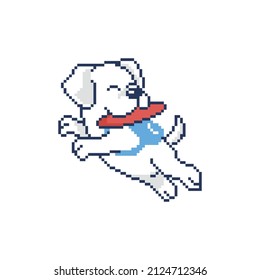 Dog Pixel Art Character Is Jumping And Biting The Red Board