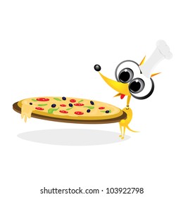 dog with pizza and chef hat. pizzeria icon. vector illustration.