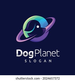Dog planet logo with color gradient concept