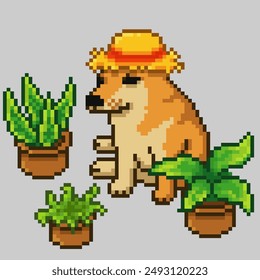 Dog plant lovers, pixel art meme