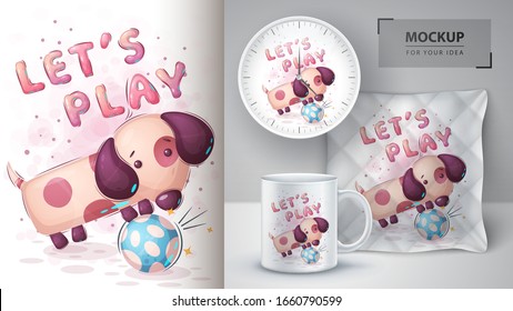 Dog play football - poster and merchandising. Vector eps 10