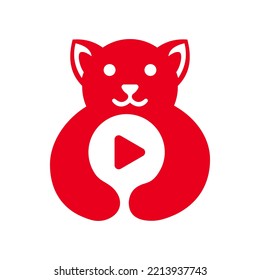 Dog Play Logo Negative Space Concept Vector Template. Dog Holding Play Symbol