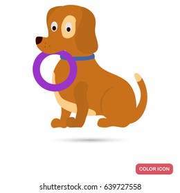 Dog play with puller color flat icon for web and mobile design
