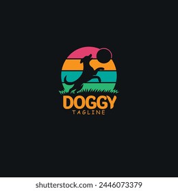 dog playing ball logo design vector template illustration