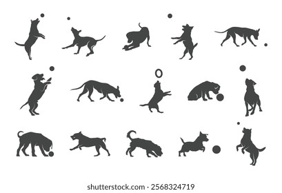 Dog playing with ball silhouette, Dog playing silhouette, Dog playing clipart, Dog playing ball silhouette.