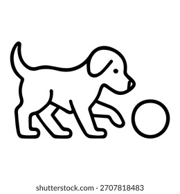 Perro que juega con un icono de la línea del Vector de la bola en un fondo blanco
Icono de línea de Vector sobre un fondo blanco