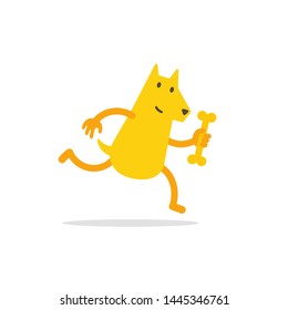 The dog is playing with a bone. Canine friendship. Pet store logo. Play with a pet. Cartoon style.