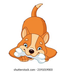 Dog playing with bone cartoon vector illustration