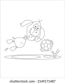 dog playing football Cartoon illustration. Funny and cute Puppy and soccer ball coloring page for kids. Cartoon illustration Vector flat style.