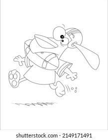 dog playing football Cartoon illustration. Funny and cute Puppy and soccer ball coloring page for kids. Cartoon illustration Vector flat style.