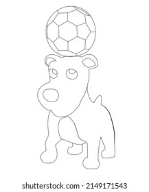 dog playing football Cartoon illustration. Funny and cute Puppy and soccer ball coloring page for kids. Cartoon illustration Vector flat style.
