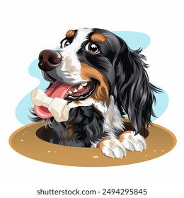  a dog playing in a mud puddle to find a bone vector illustration