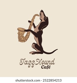 Dog Playing Saxophone Vector Graphic