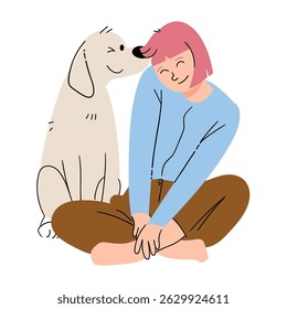 Dog playing with women vector design on white background illustration for cliparts, sticker, print, pet shop.