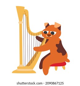 Dog plays the harp. Funny character in doodle flat style