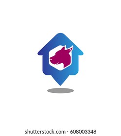 Dog Point Pin Location Vector Design with Home House Illustration