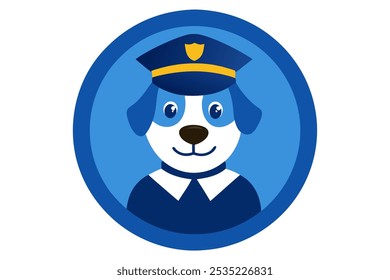 Logotipo de la mascota del perro como agente de policía en diseño del círculo para los gráficos imprimibles