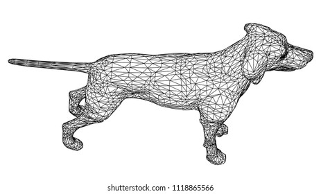 Dog polygonal lines illustration. Abstract vector dog on the white background