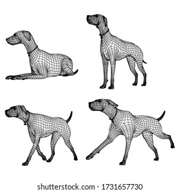 Ilustración de líneas poligonales de perro. Resumen del perro vector en el fondo blanco. Mentir, sentarse, caminar, correr perro.