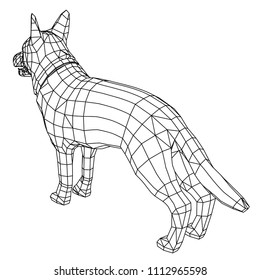 Dog polygonal lines illustration. German Shepherd dog vector on white background