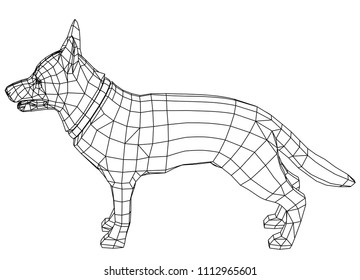 Dog polygonal lines illustration. German Shepherd dog vector on white background