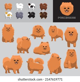 Dog Pomeranian Cartoon Vector Illustration Color Variation Set