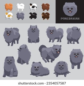 Dog Pomeranian Cartoon Vector Illustration Color Variation Set Blue Coat
