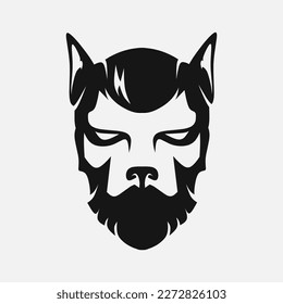 Logo del pompadour de perro. Diseño simple de vectores espaciales negativos. Aislado con un fondo suave.