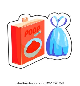 Dog poop bags cartoon sticker vector illustration for pet shop