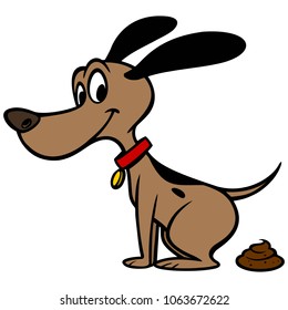 Dog Poop - A Vector Cartoon Illustration Of A Dog Pooping.