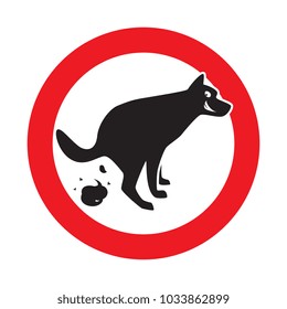 Dog Pooping Icon Vector Illustration. Pet Poop Forbidden Sign