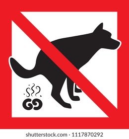 Dog Pooping Icon Vector Illustration. Pet Poop Forbidden Sign