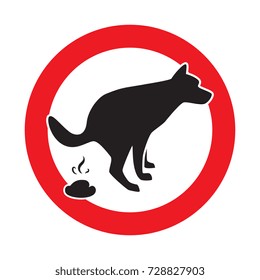 Dog Pooping Icon Vector Illustration. Pet Poop Forbidden Sign