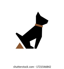 Icono vectorial del perro en la cacerola. Perros de caca y silueta estilizada de cachorro para el signo de advertencia de limpieza vectorial o sin símbolo de excreción de perros