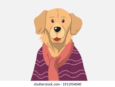 Dog portrait cartoon hand drawn, Golden Retriever wearing shirts, Popular Dog Breeds, Vector illustration